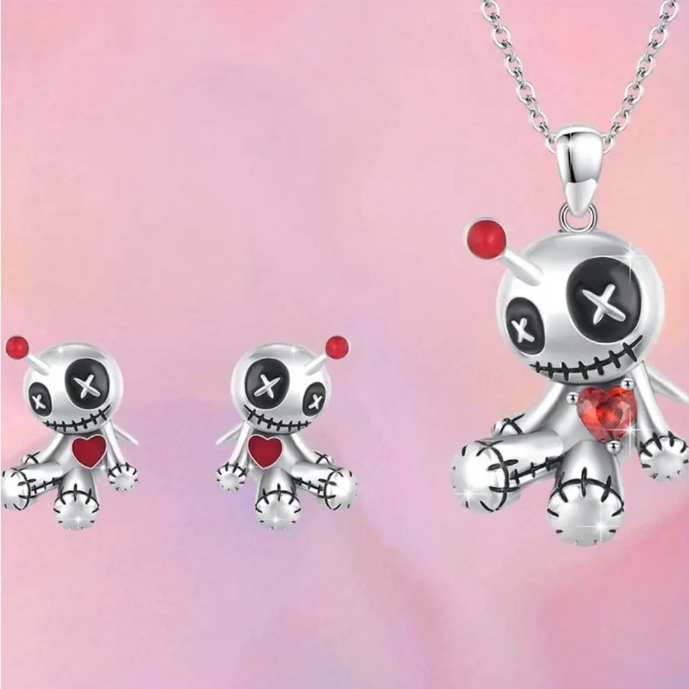 3pcs, Creative Funny Doll Necklace Earrings Set